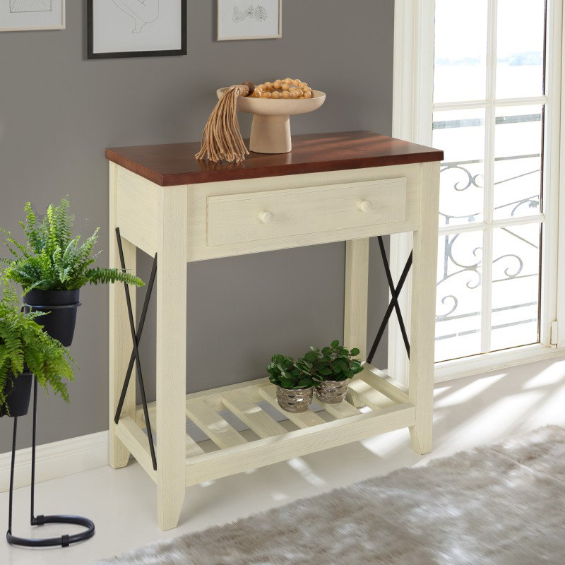 70cm Solid Wood Console Table, White
