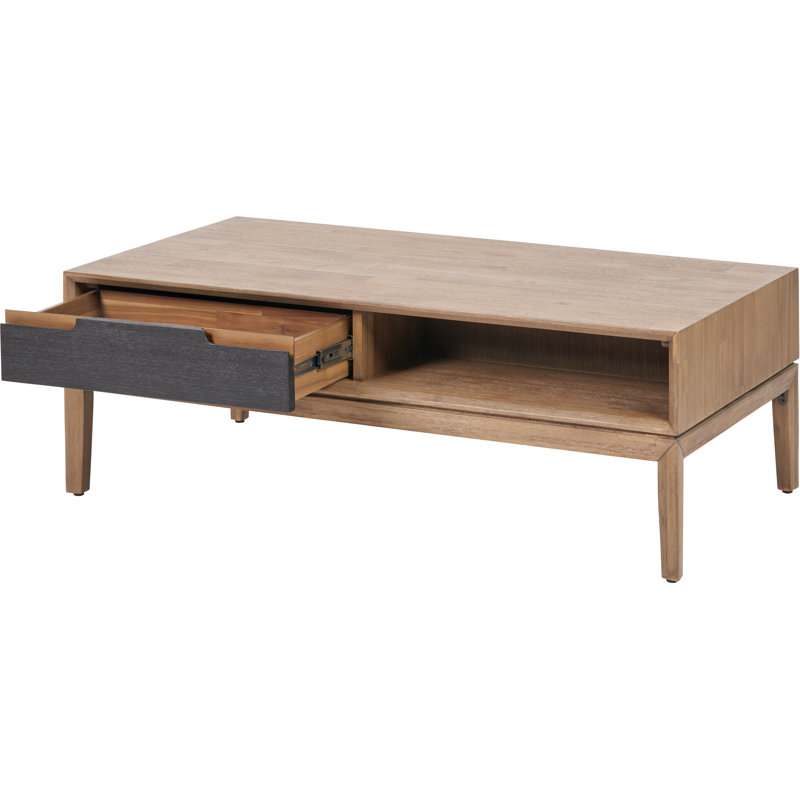 Takierra Solid Wood Coffee Table with Storage, Natural/Black