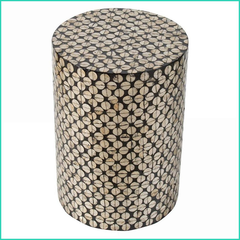 Table d'appoint cylindrique Capiz Boho, côtier, moderne | Noir + or