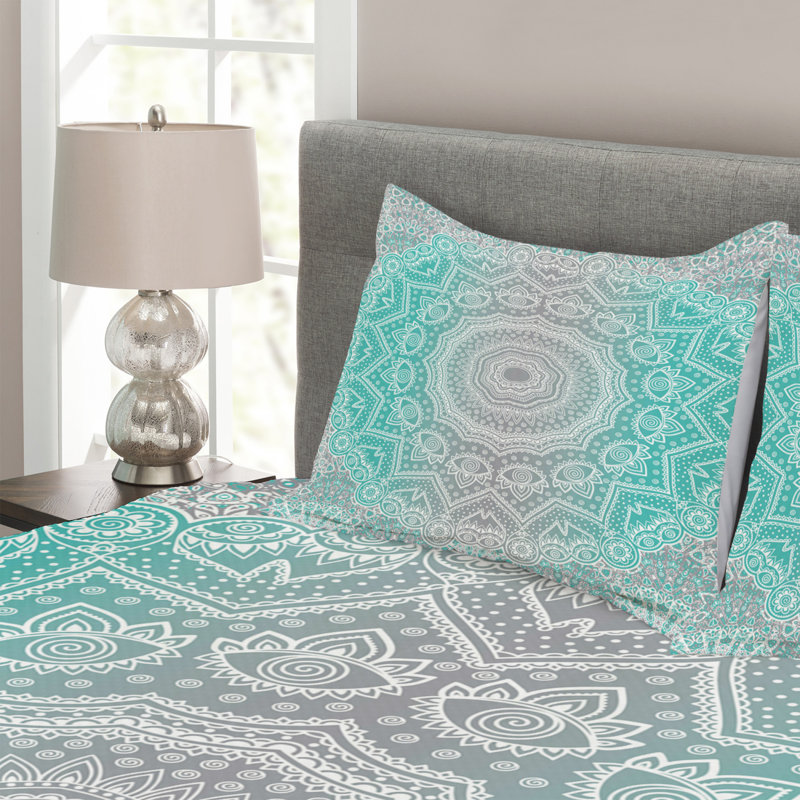 Arabella Grey/Mint Microfibre Bedspread, 220 x 264 cm