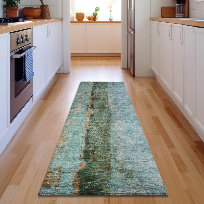 Premium Machine Washable Cerrito AMF605 Blue Rug, Runner 2'3" x 7'6"