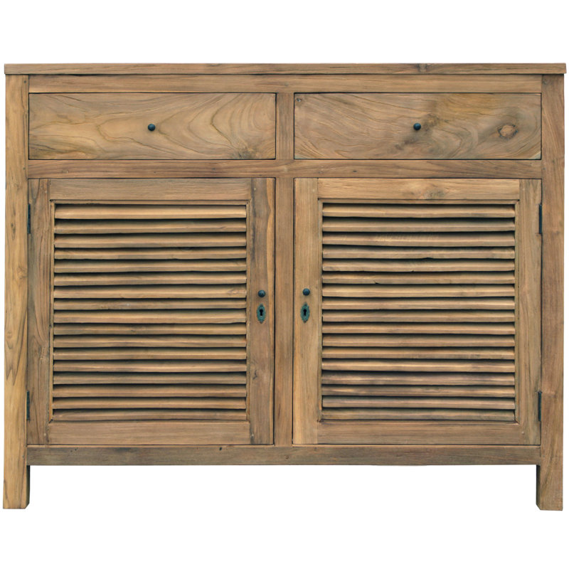 Armoire à linge de salle de bain en bois de teck recyclé avec 2 portes et 2 tiroirs Tarragona