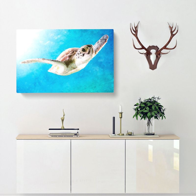 Green Turtle Painting - Wrapped Canvas Graphic Art, 35cm H x 50cm W x 3cm D