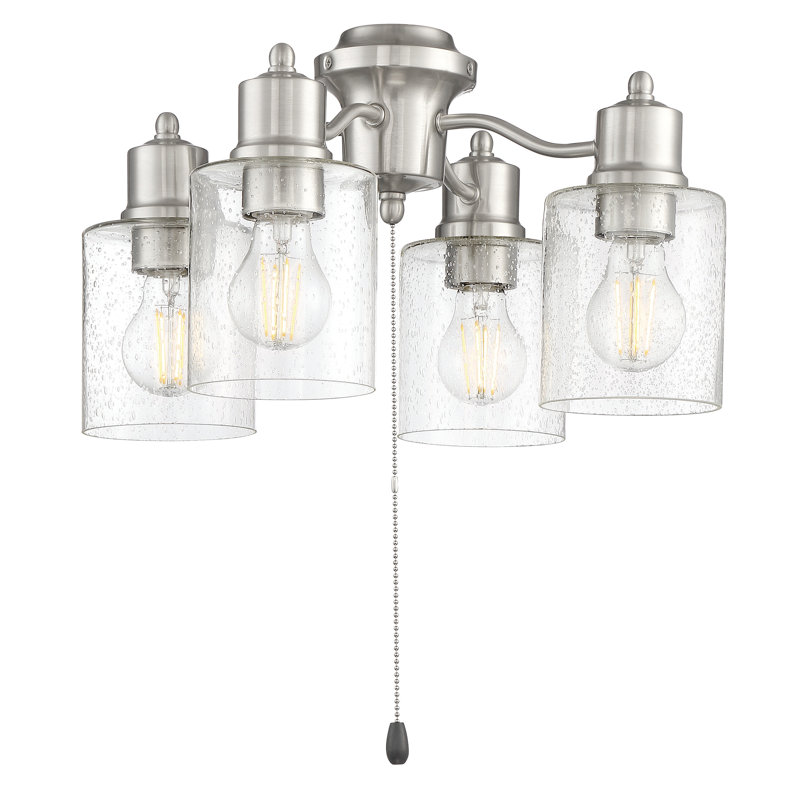 4 Light Fitter And Glass 16.7'' 4 - Light Branched Ceiling Fan Light Kit, Brushed Polished Nickel