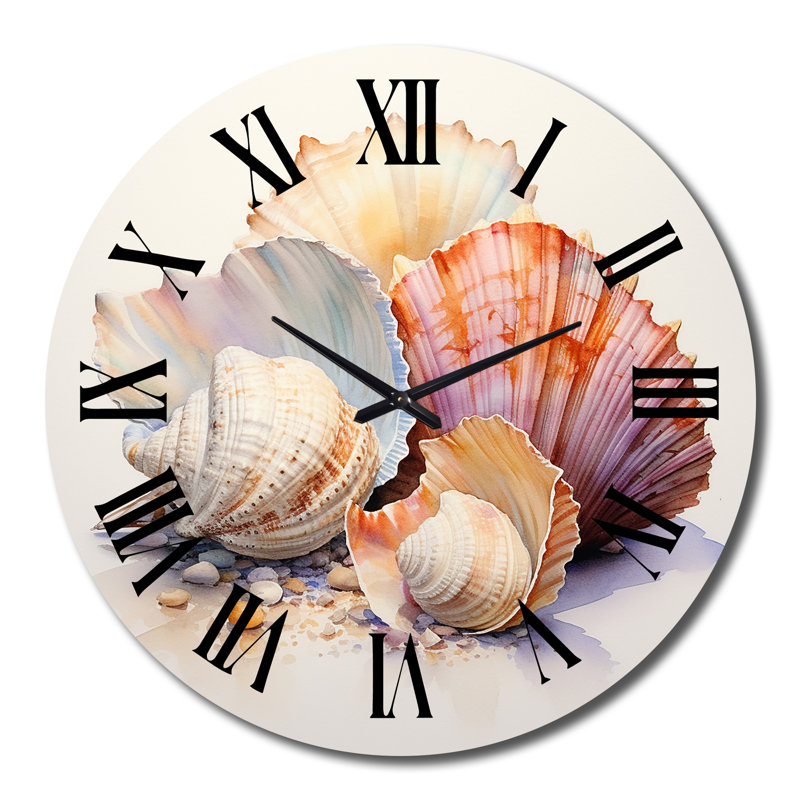 Horloge murale aquarelle, coquillages blancs, collage I, Grand