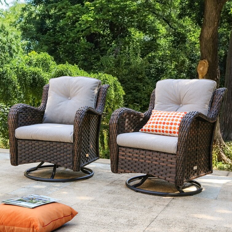 Beachcrest Home Linkwood Rocking Swivel Patio Chair with Cushions