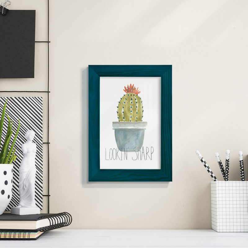 Sedona Punny Plant II encadrée sur papier, H 9 po x l 7 po x P 1 po, Bleu océan
