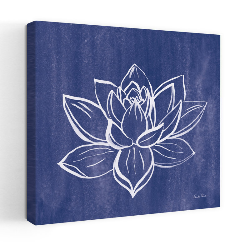 Lotus contemporain avec art floral bleu, H 48 po x l 48 po