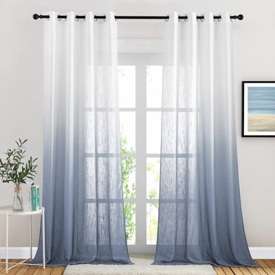 Ombre Sheer Curtains for Windows, Grommet Decorative Sheer Linen Curtains Semitransparent with Light Filtering for Bedroom/Living Room, 2 Panels