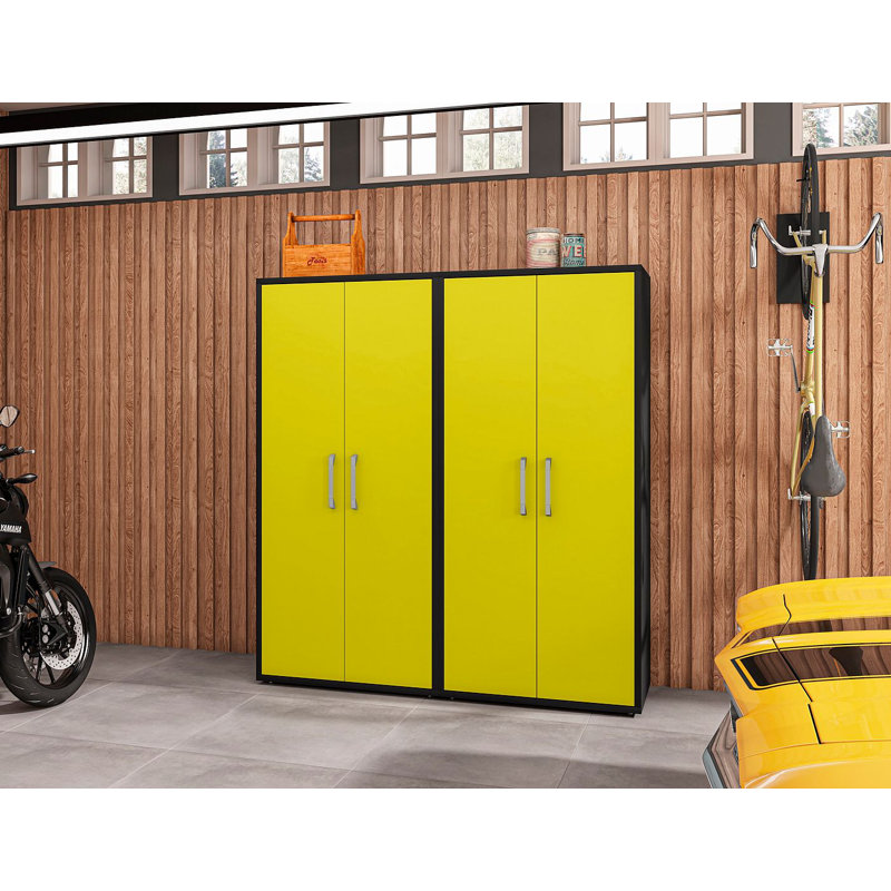 Aseem 2 Piece Single Storage Cabinet ( 73.43'' H x 70.86'' W x 17.72'' D), Black/Yellow