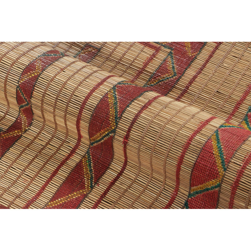 Vintage Square Tuareg Mat In Red And Green Tribal Geometric Patterns