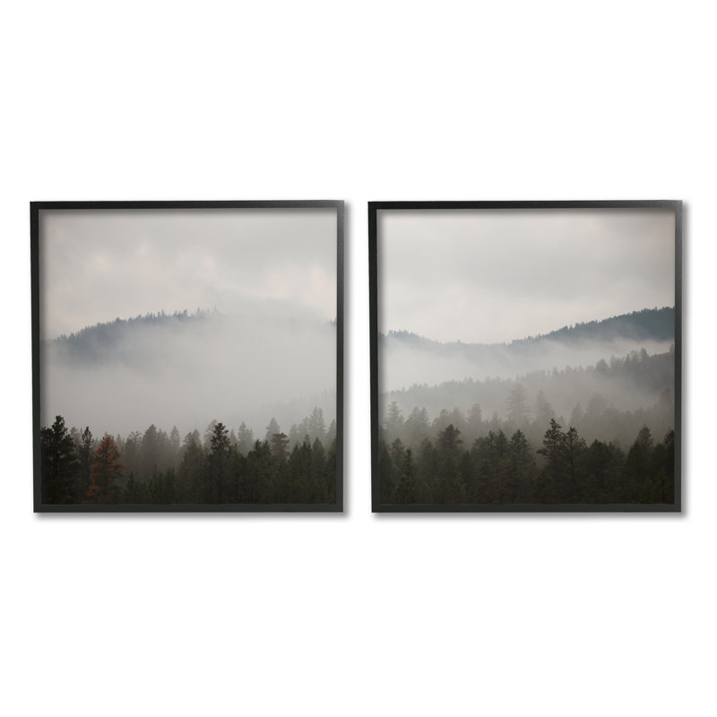 "Quiet Foggy Mountain Forest Nature Landscape" par Carol Robinson - ensemble de 2 photographies sur toile flottante