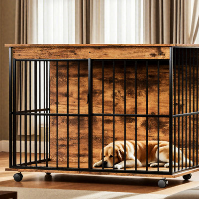 Mobilier pour niche pour grand chien, espace généreux pour toutes les races, plateau amovible pour un entretien facile, meuble de cage déplaçable - double fonction table basse et niche, barreaux en acier à espacement régulier pour une ventilation optimale.