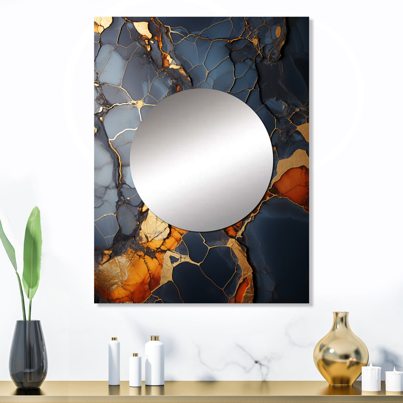 Grey and Gold Abstract Marble Granite I - Abstract Mirror, Modern Decorative Wall Mirror, Printed Metal Art, 32" x 24"