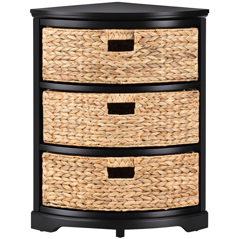Tiroir de rangement en coin en bois massif à 3 tiroirs avec 3 paniers en osier Breunig, noir, pour petits espaces, noir, Noir