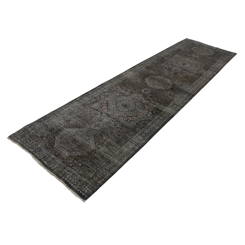 Hand Knotted Wool Area Rug in Gray