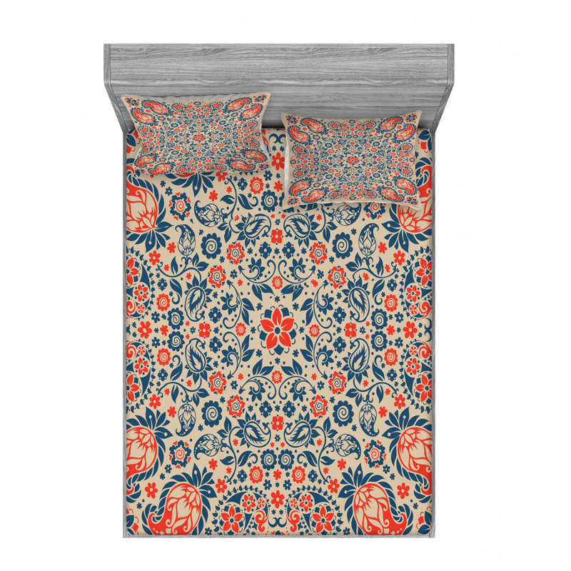 Microfiber Floral Sheet Set, Full/Double Sheet Set with Fitted Sheet