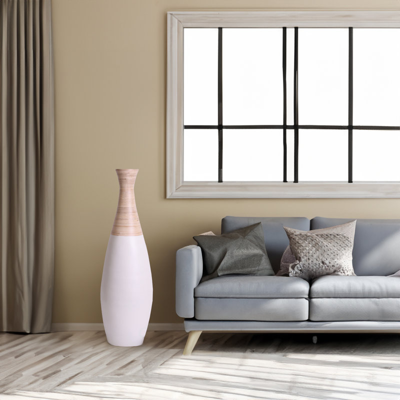 Grand vase de plancher en bambou filé Percy 31,5 pouces Percy, Blanc