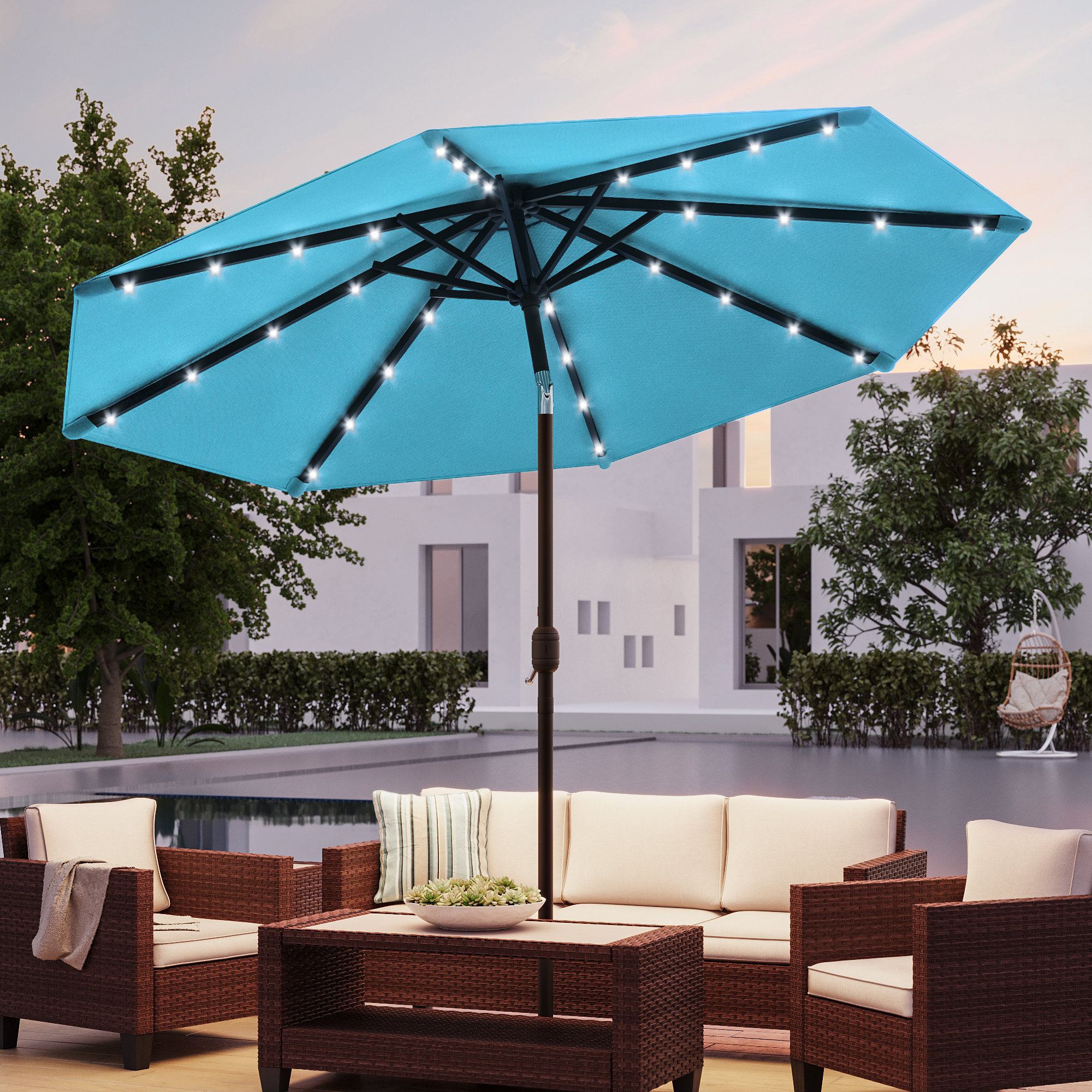 Arlmont & Co. Market Umbrella with Solar Lights, Table Umbrella for ...