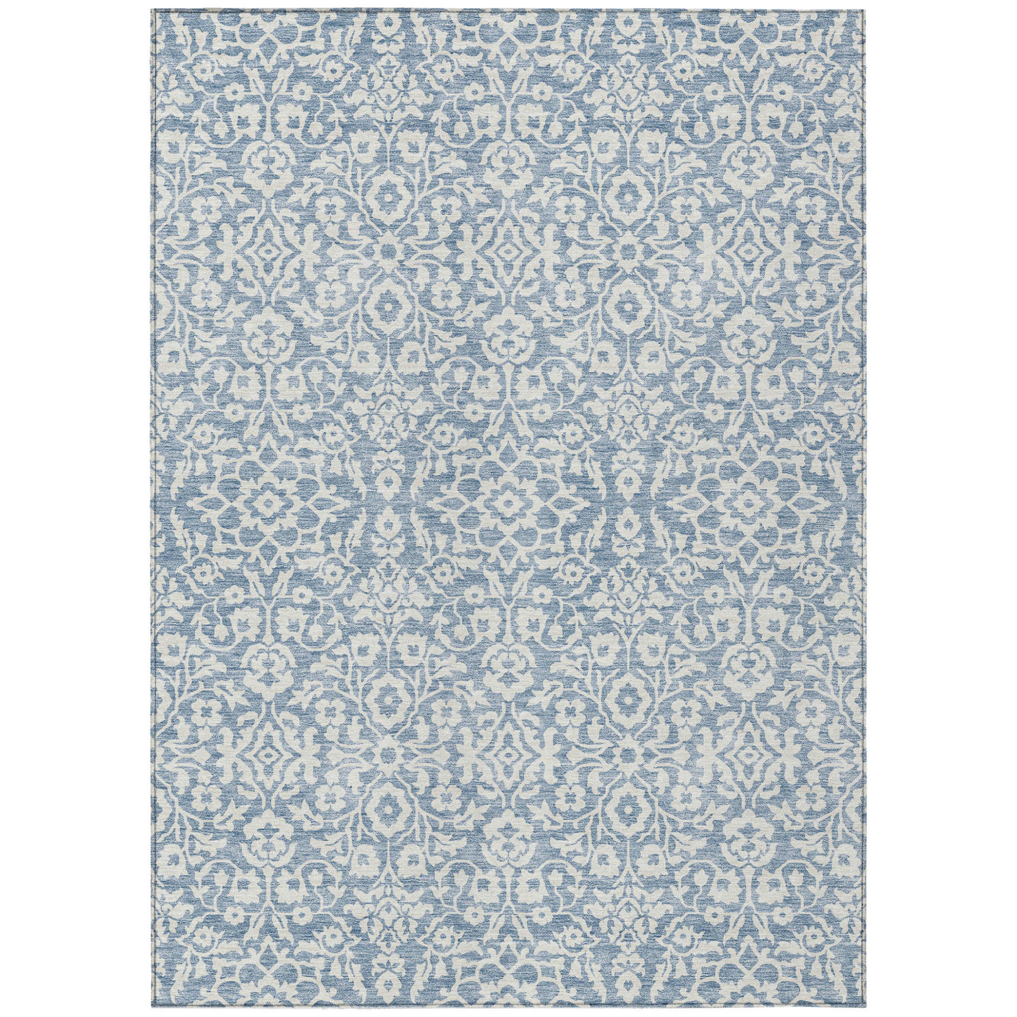 HomeRoots 10' X 14' Denim Blue Damask Washable Indoor Outdoor Area Rug ...