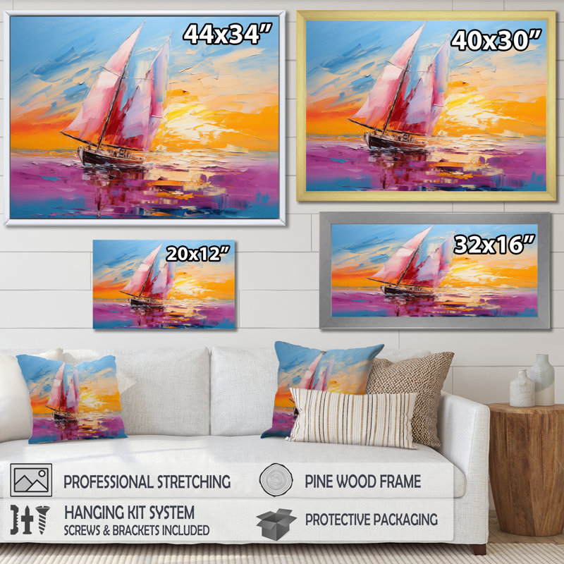 Minimalism Sailboat Rhythms VII - Sailing Boat Wall Art Living Room, H 16 po x l 32 po x P 1 po, Cadre doré simple