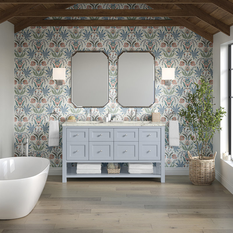 Breckenridge 60'' W Double Vanity, Serenity Blue, Victorian Silver Silestone, Widespread