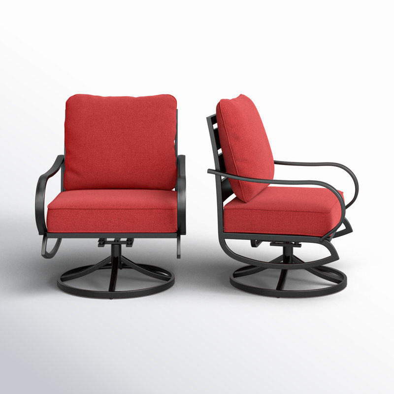 Argirios Metal Patio Swivel Chair with Cushions (Set of 2), Red