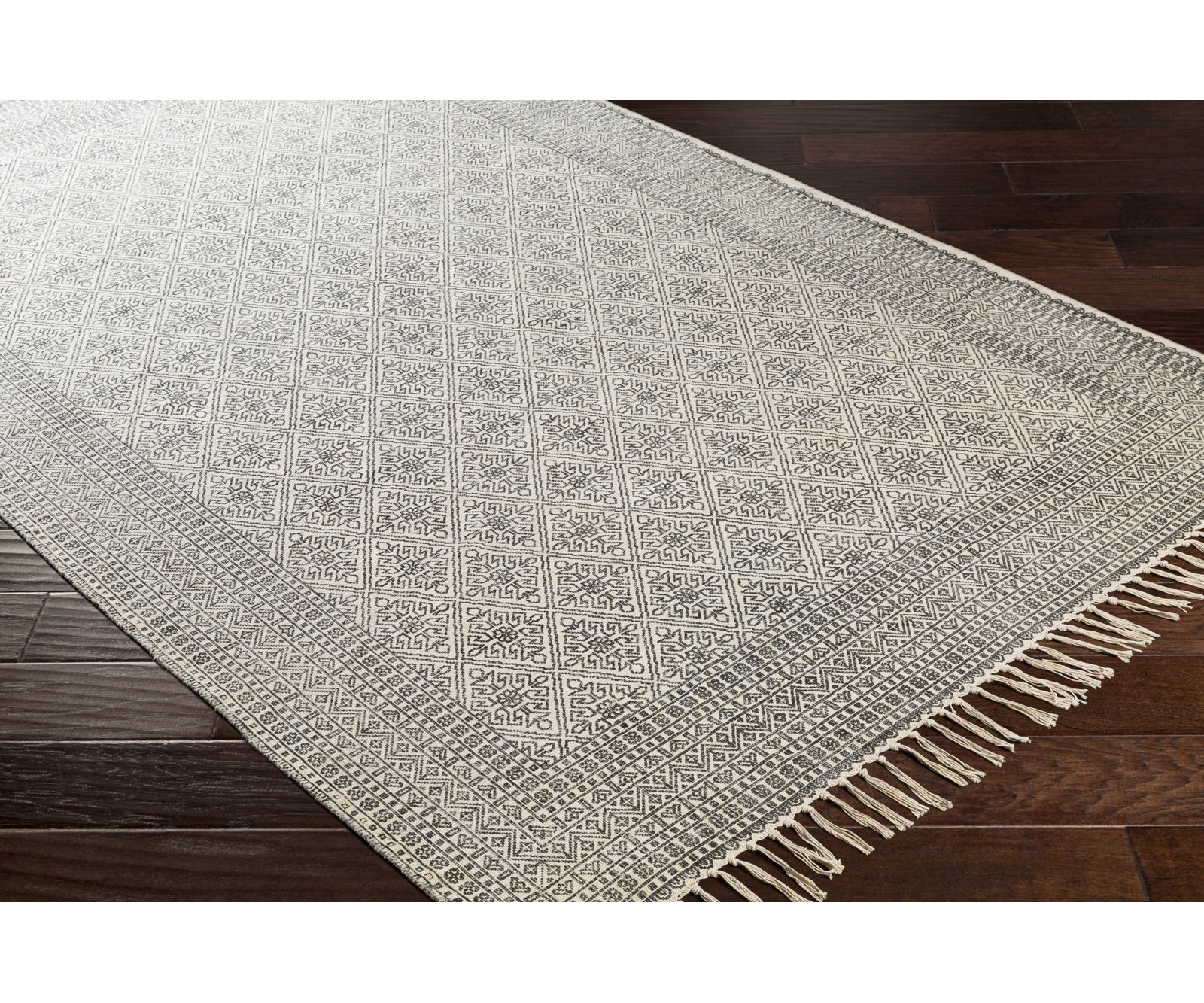 Janette Black Khaki Hand-Woven Cotton Rug, Rectangle 2' x 3'