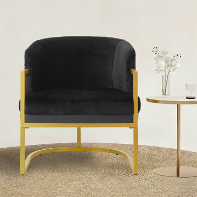 Modern Gold Frame Accent Chair with Faux Rabbit Fur Upholstery