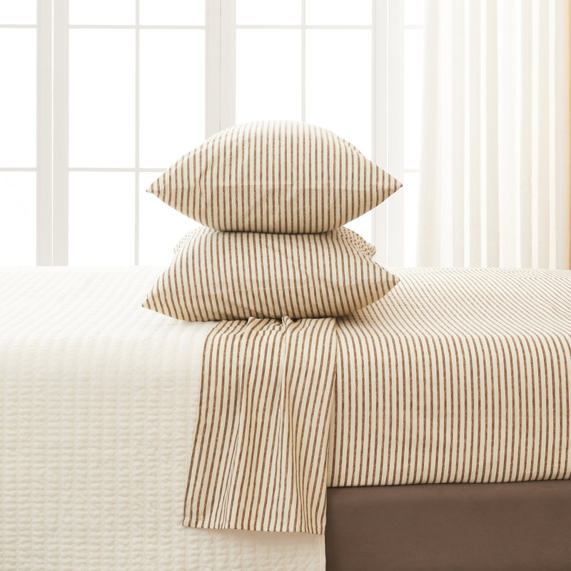 Taupe Stripe Full Size Microfiber Sheet Set with Pillowcases