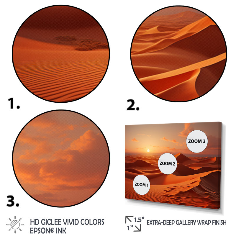 Desert White Dunes Majesty V - paysages, reproduction d'art sur toile, 34" H x 44" W, Cadre flottant blanc