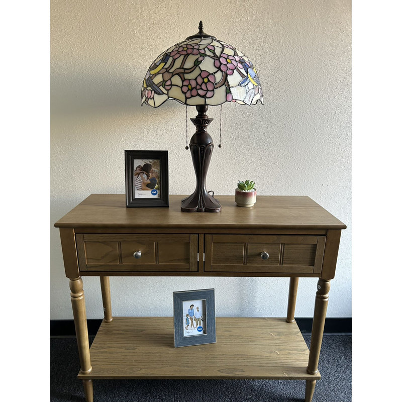 Haig Tiffany Style Table Lamp Magpie Bird Cherry Blossoms  LED Bulbs Included 16"W*16"D
