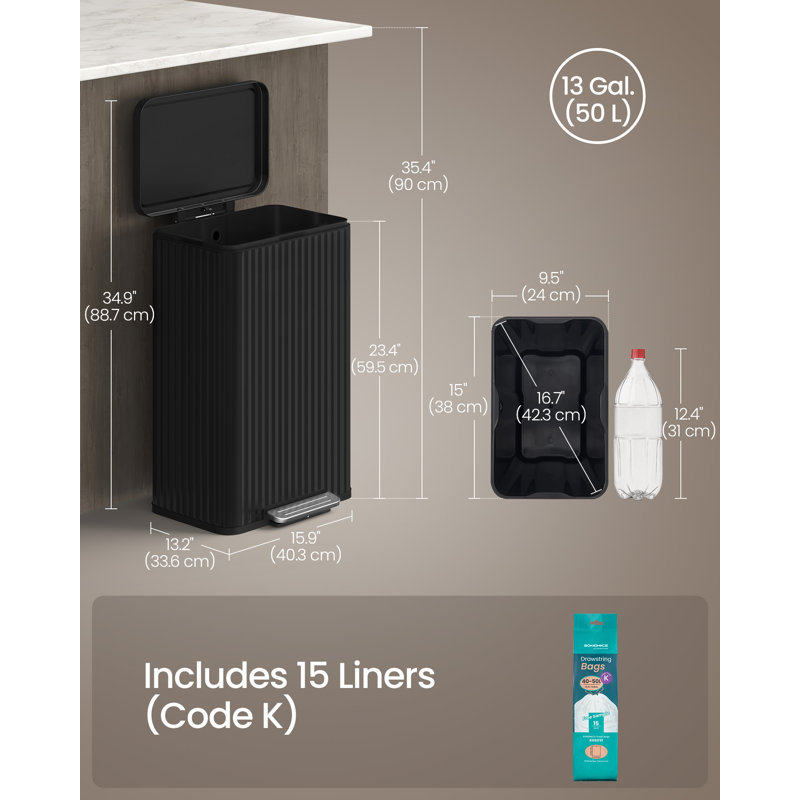 Step On Kitchen Trash Can - 50L, Black