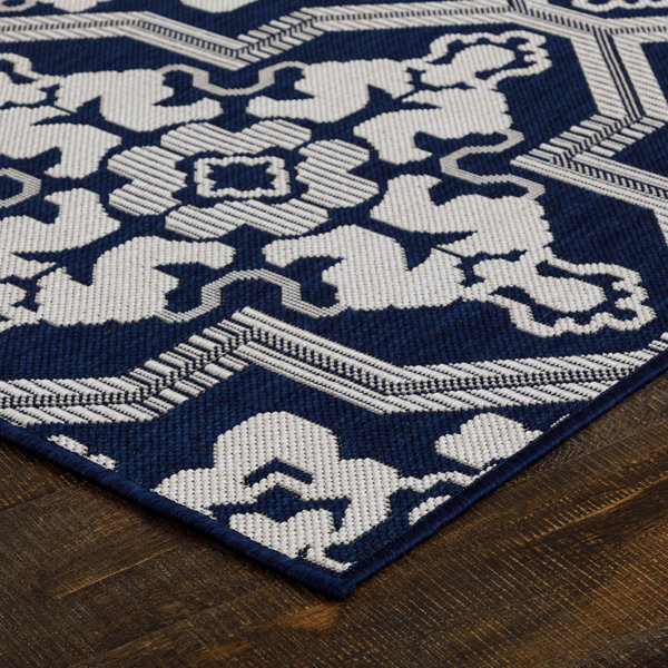 World Menagerie Sylacauga Geometric Flatweave Navy Blue Indoor ...