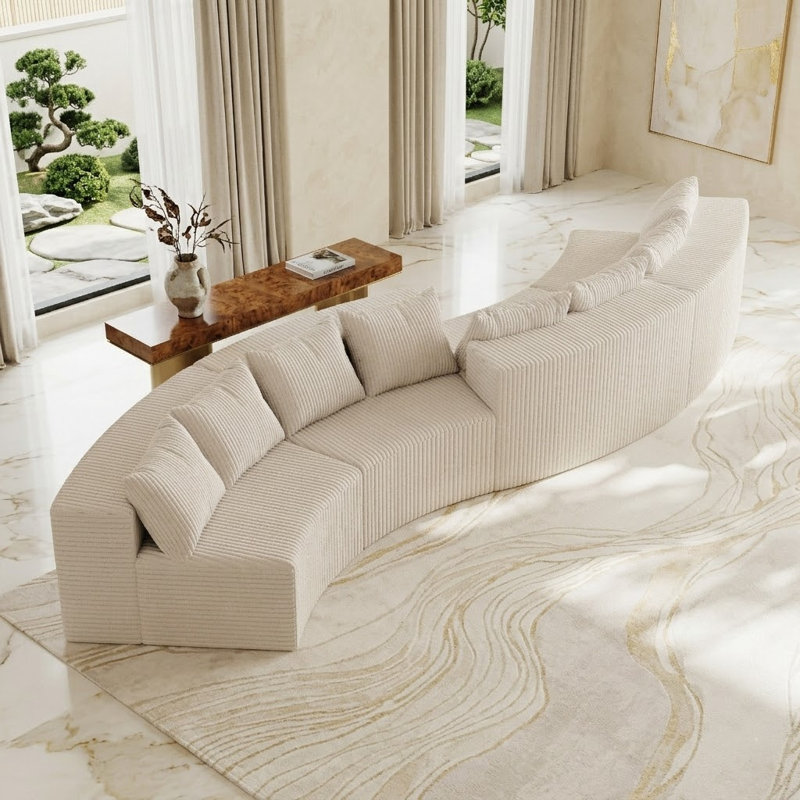 Canapé modulaire courbé Corduroy, 4 sièges, Beige