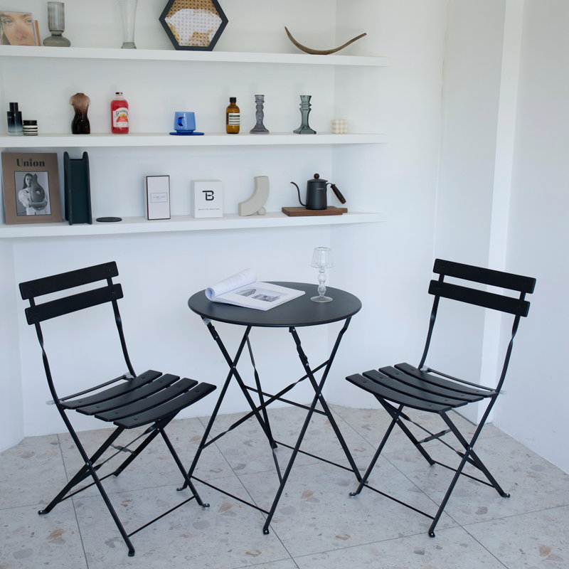 Shelah 3-Piece Steel Folding Bistro Set , Black