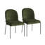 Chaise de salle à manger moderne avec tissu en polyester texturé en lin vert doux, structure en fer de couleur bronze, ensemble de 2, vert-1971650900