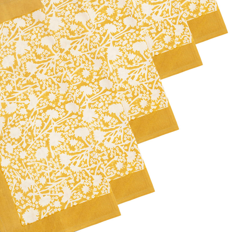 100% Cotton Floral Square Napkin, Dijon