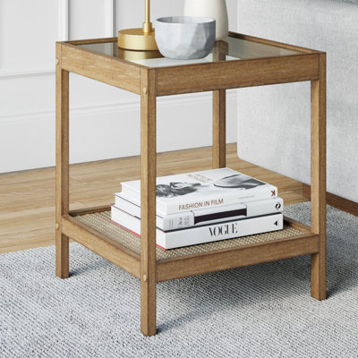 Glass Top End Table with Storage