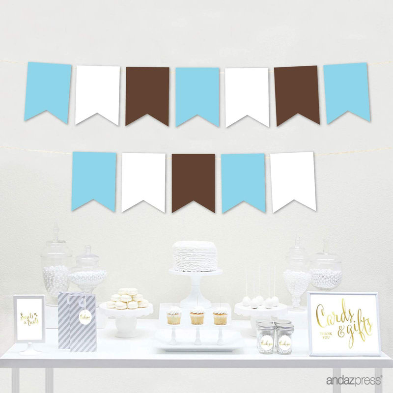 Bannière Koyal Wholesale, bleu bébé, blanc, brun, 24 pièces, 12 pi, Bleu bébé / blanc / brun