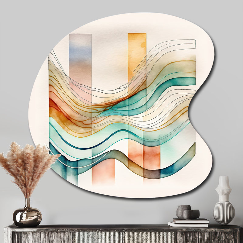 «Waves I» multicolore - art mural asymétrique abstrait en forme de goutte, H 33 po x l 33 po