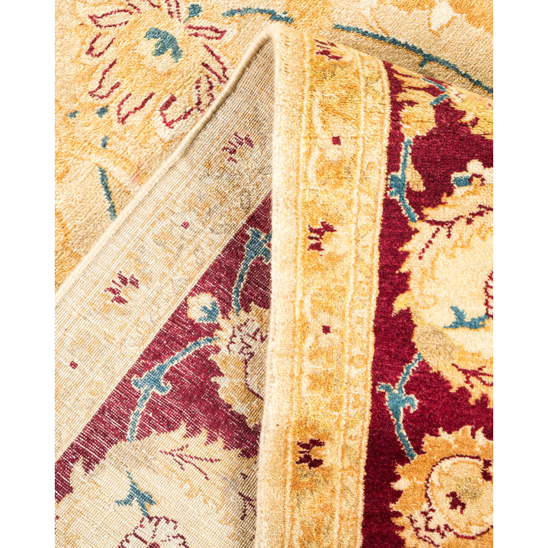 Tapis traditionnel doré noué à la main de conception unique 6 pi 2 po x 8 pi 10 po Keller