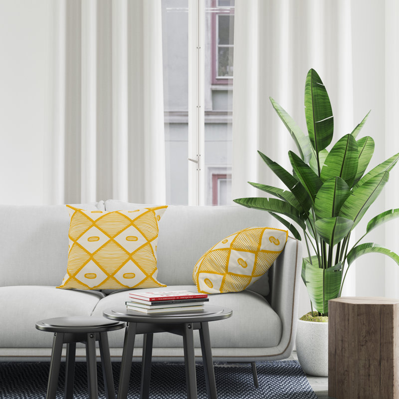 Jeté carré en polyester intérieur / extérieur, L 17 po x H 17 po, Jaune