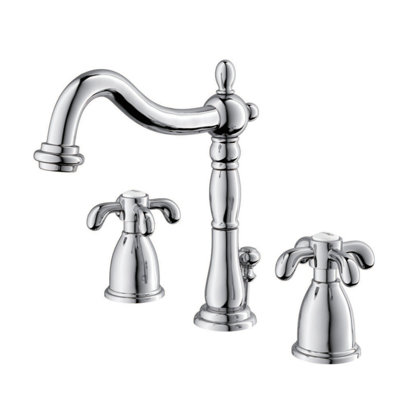 Kingston Brass French Country Two-Handle 3-Hole Deck Mount Widespread Bathroom Faucet with Pop-Up Drain, Polished Chrome