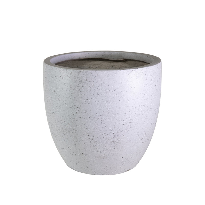 Concrete Effect Round Planter, Frostproof Outdoor Plant Pot, Round Garden Planter with Drainage Holes, Marble Grey