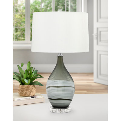 Carrera 28 in. Grey and White Swirl Glass Table Lamp