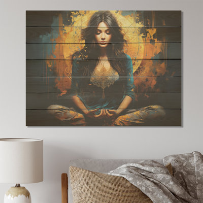 Yellow And Green Yoga Bliss I - Yoga On Wood Print