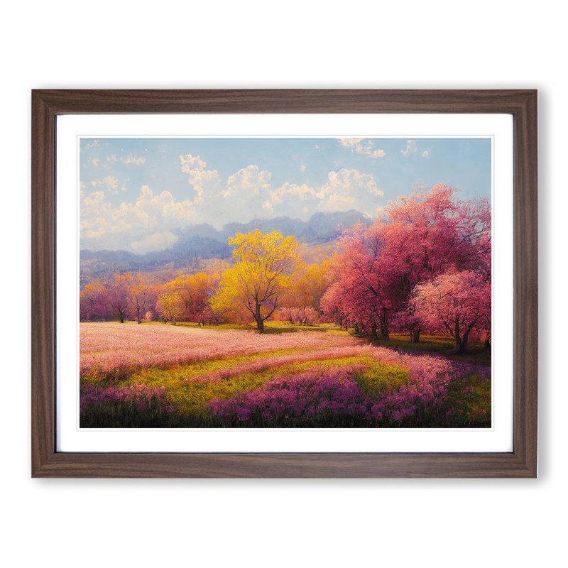 Spring Meadow Landscape - Framed Print, 34cm H x 46cm W x 2cm D, Walnut