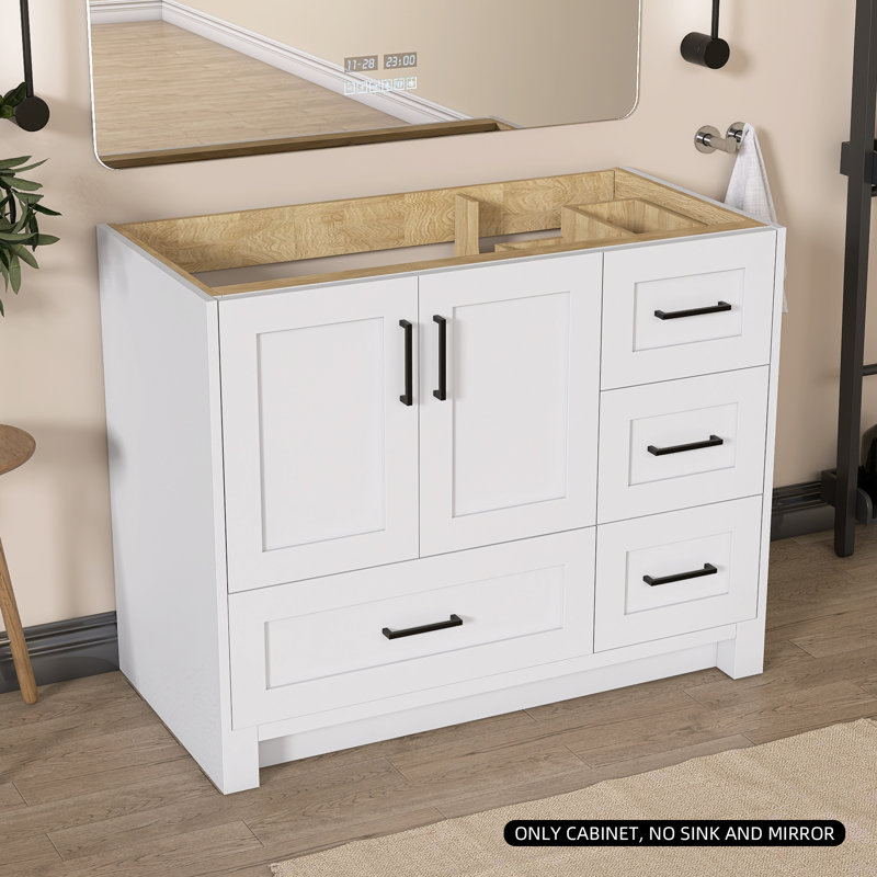 Base de meuble-lavabo simple en bois massif de 42 po seulement, Blanc