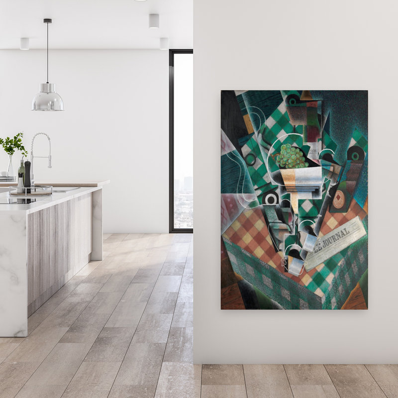 «Nature Morte An La Nappe An Carreaux» 1915, art mural classique contemporain abstrait, H 48 po x l 32 po